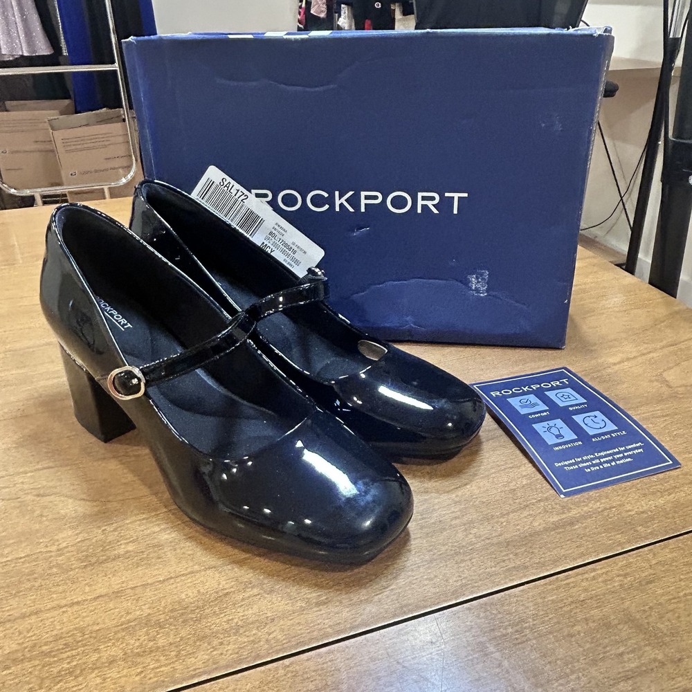 Rockport Shoes Womens Size 8.5M Black RwXENA Mary Jane Block Heel Dress Pumps